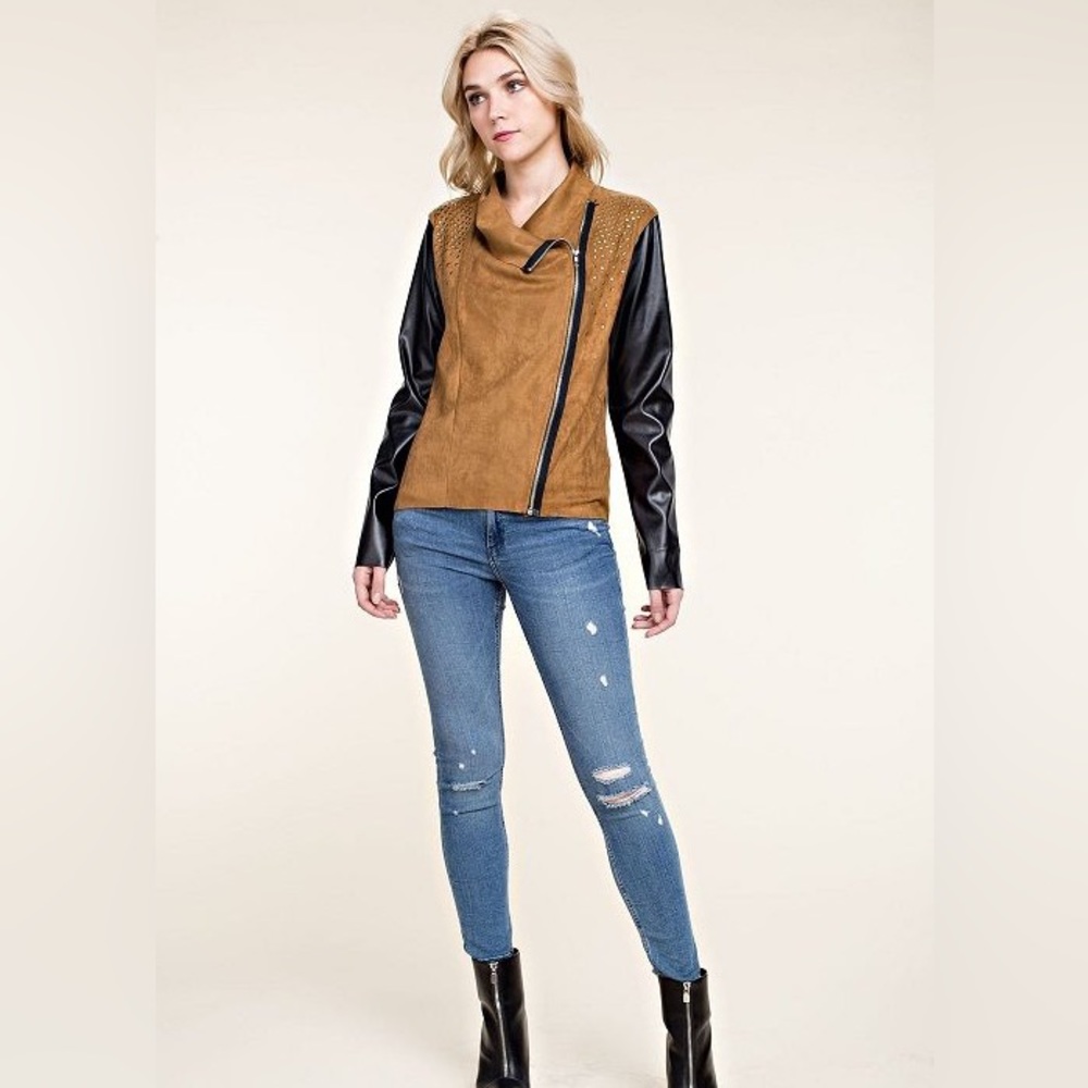 Vocal Faux Suede Stud Detail Zip Up Jacket Size S Urban Edgy Rocker Western Glam